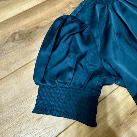 NEW Ann Taylor Mock Neck Blouse – Tile Color, Balloon Elbow Sleeves, Size LP - Picture 9 of 10